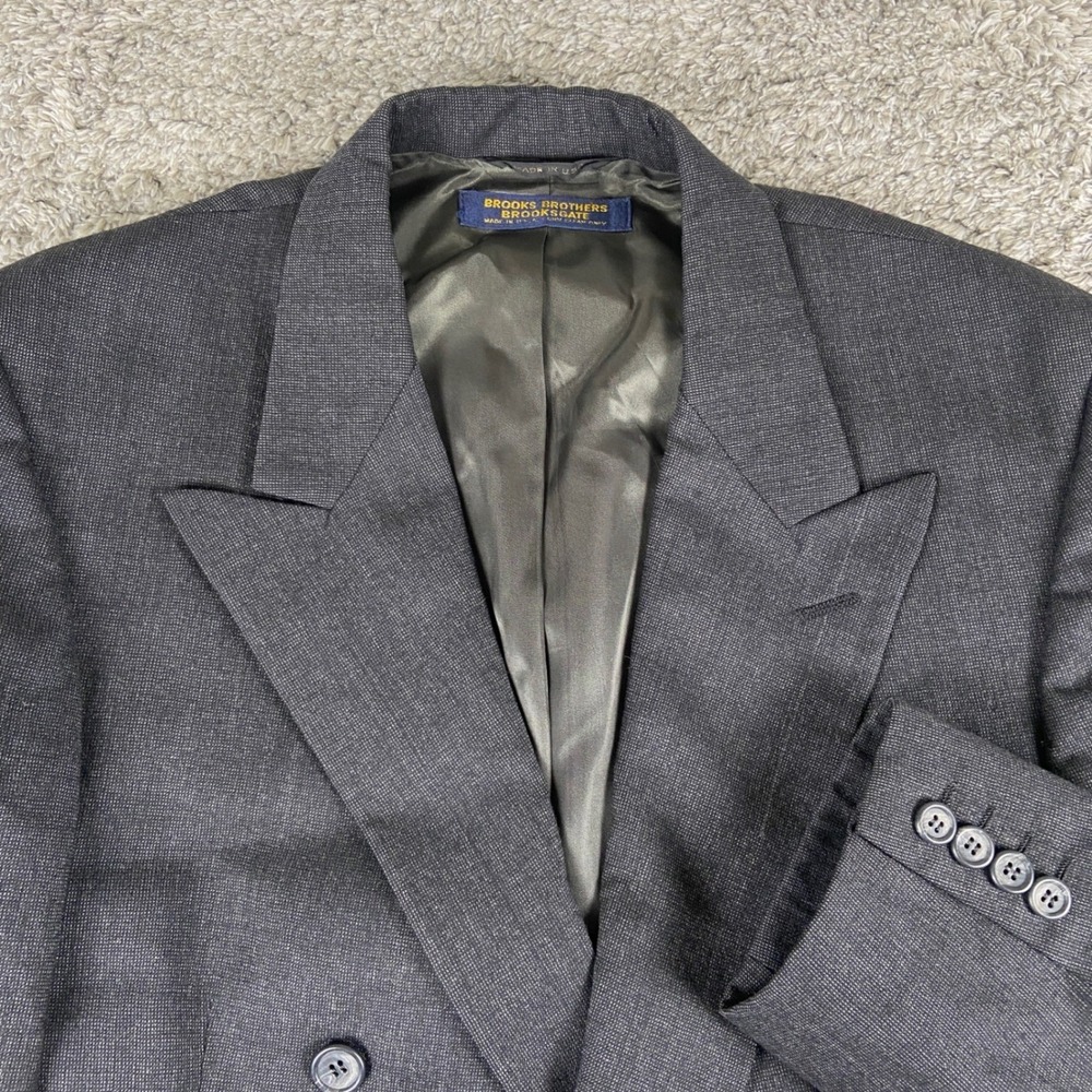 Vintage Brooks Brothers Blazer Mens 42L Grey Double Breasted Wool Sport Coat USA